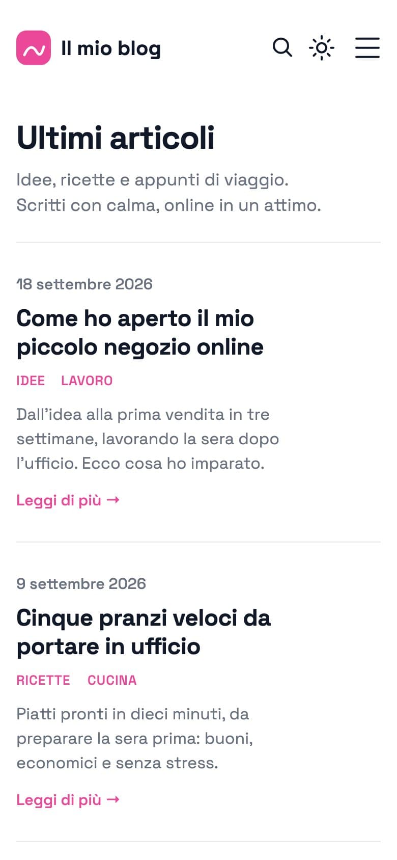 Anteprima di «Blog e portfolio personale» sul telefono